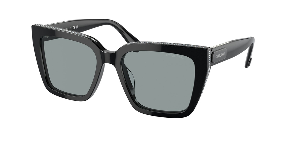 Óculos de Sol SK6013-10101-54 Swarovski Retangular Com Cantos Arredondados Preto Acetato