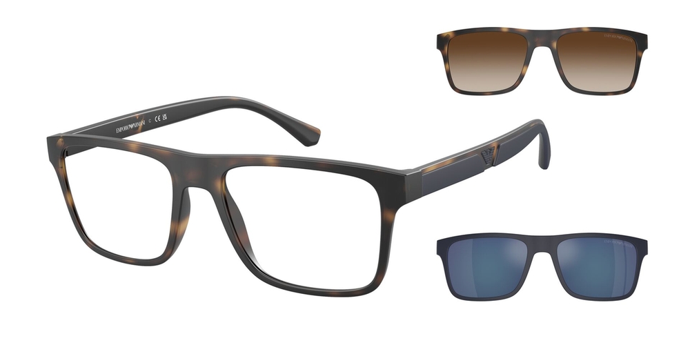 Óculos de Sol EA4115-50891W-54+2 CLIPONS Emporio Armani Retangular Tartaruga Injetado