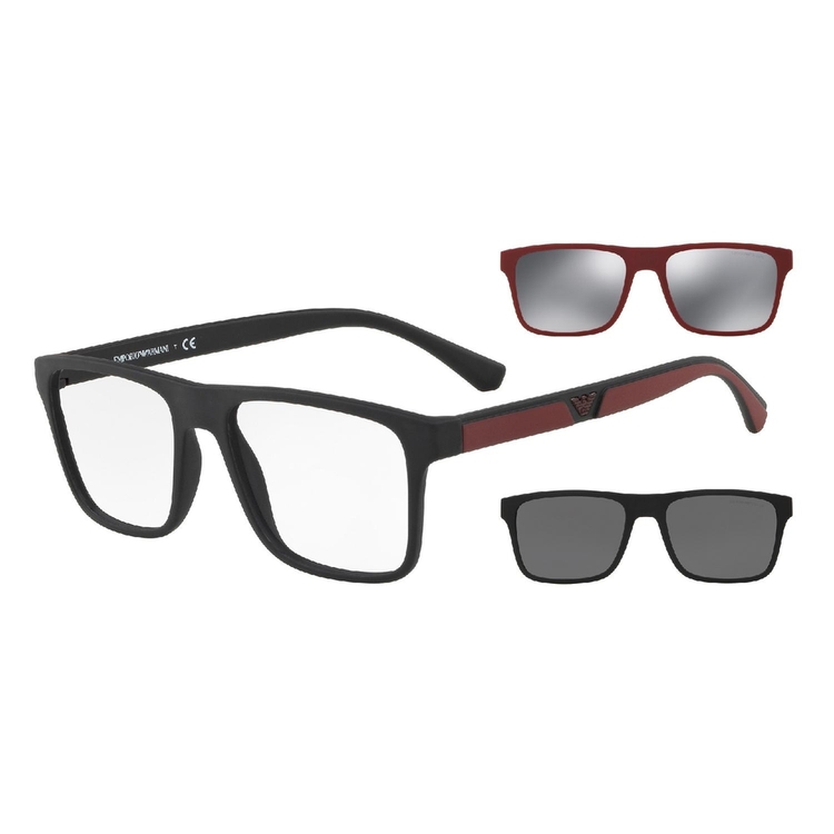Óculos de Sol EA4115-50421W-54+2 CLIPON Emporio Armani Retangular Preto Injetado