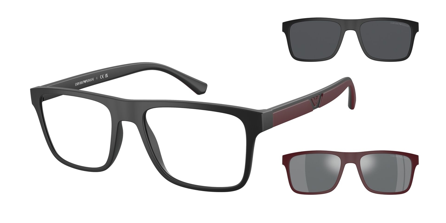 Óculos de Sol EA4115-50421W-54+2 CLIPON Emporio Armani Retangular Preto Injetado