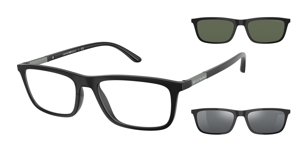 Óculos de Sol EA4160-50421W-55 +CLIPON Emporio Armani Retangular Preto Injetado