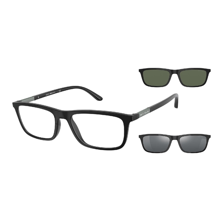 Óculos de Sol EA4160-50421W-55 +CLIPON Emporio Armani Retangular Preto Injetado