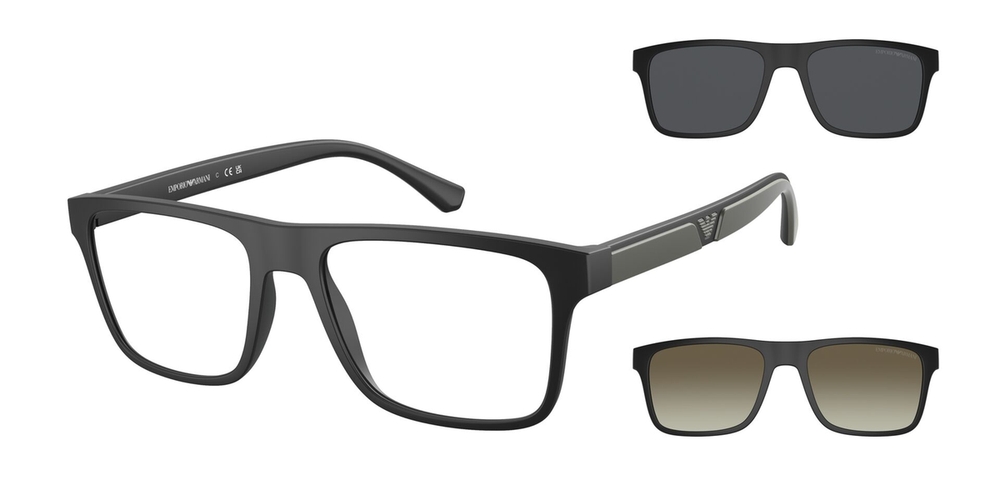 Óculos de Sol EA4115-58531W-54+CLIPON Emporio Armani Retangular Preto Injetado