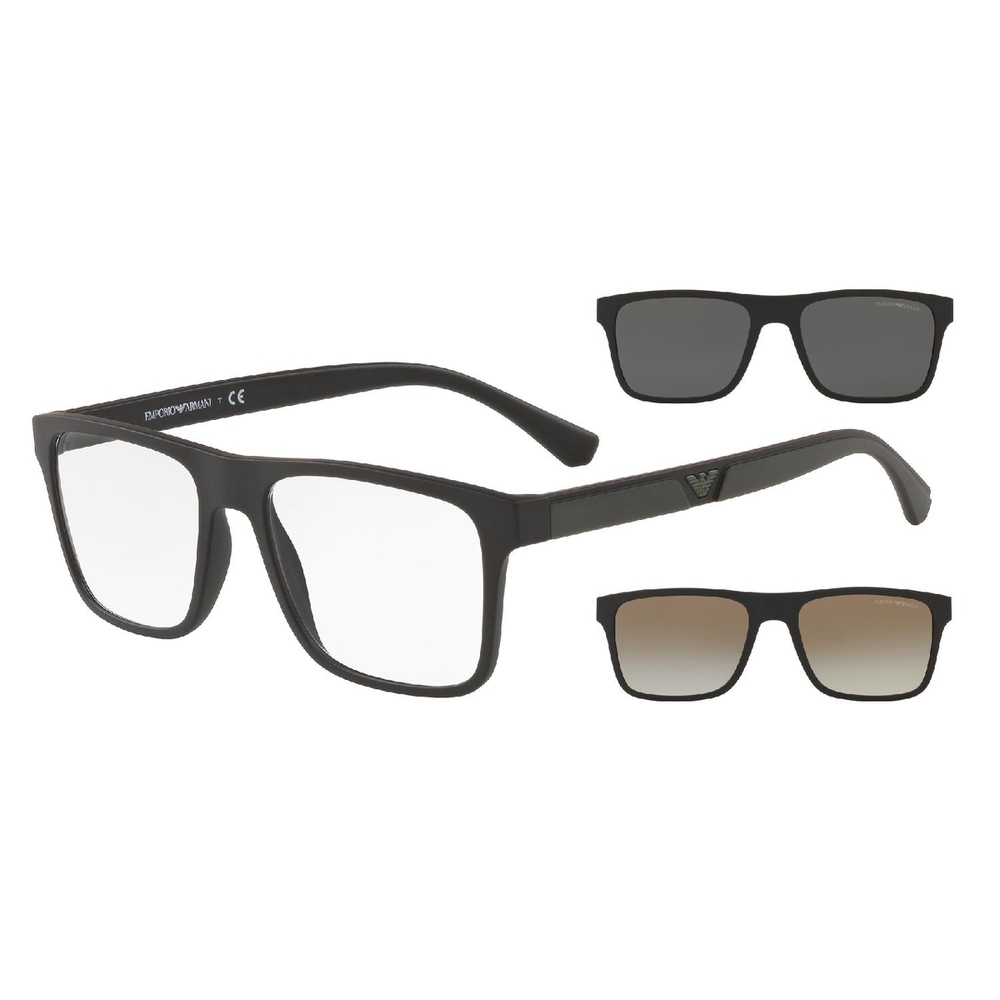 Óculos de Sol EA4115-58531W-54+CLIPON Emporio Armani Retangular Preto Injetado