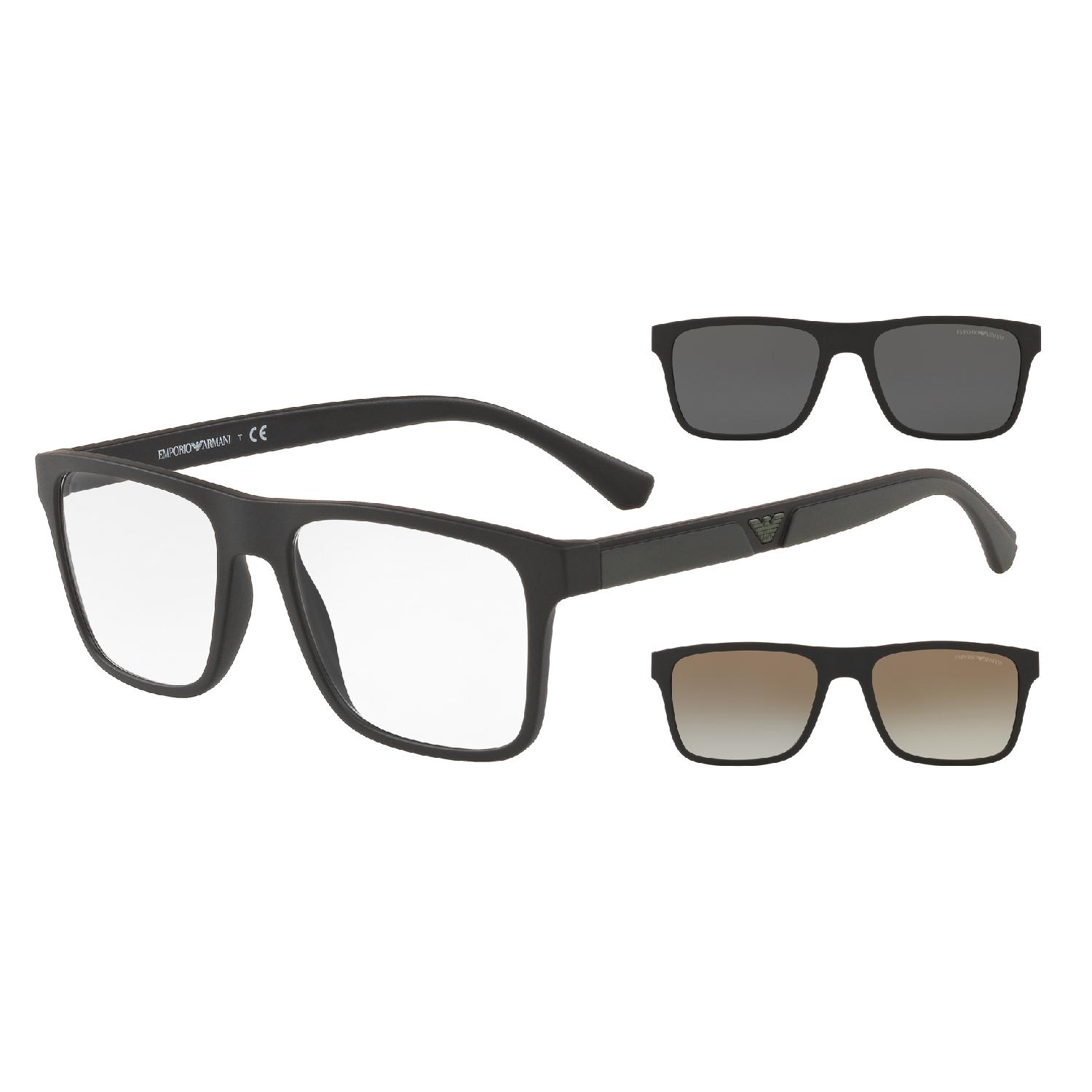Óculos de Sol EA4115-58531W-54+CLIPON Emporio Armani Retangular Preto Injetado