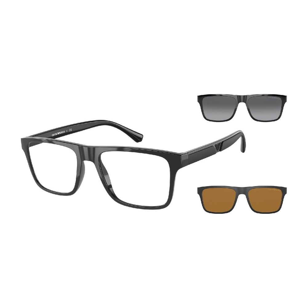 Óculos de Sol EA4115-50171W-54+CLIPON Emporio Armani Retangular Preto Injetado