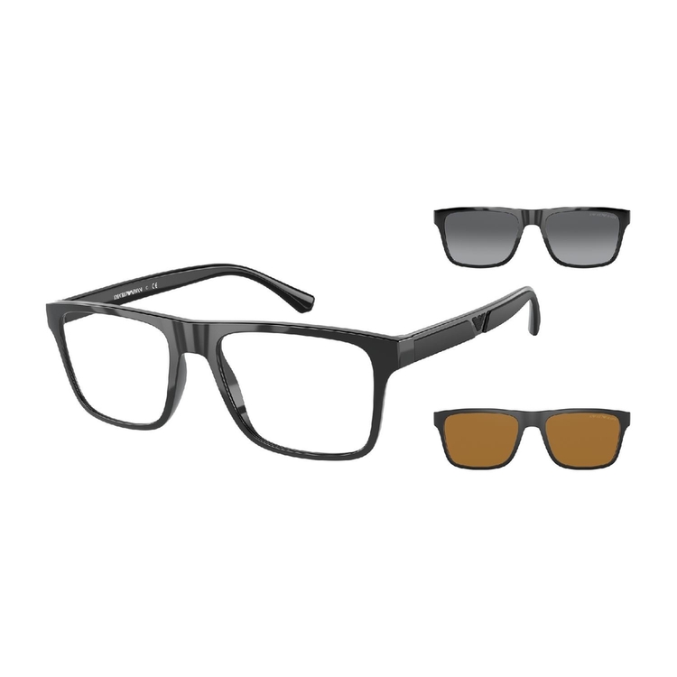 Óculos de Sol EA4115-50171W-54+CLIPON Emporio Armani Retangular Preto Injetado