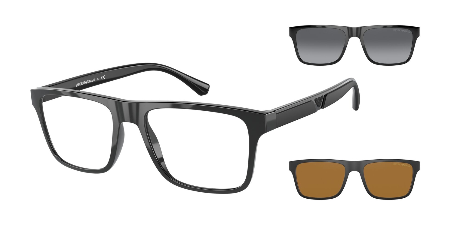 Óculos de Sol EA4115-50171W-54+CLIPON Emporio Armani Retangular Preto Injetado
