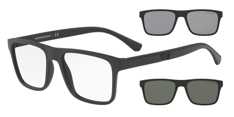 Óculos de Sol EA4115-58011W-54+CLIPON Emporio Armani Retangular Preto Injetado