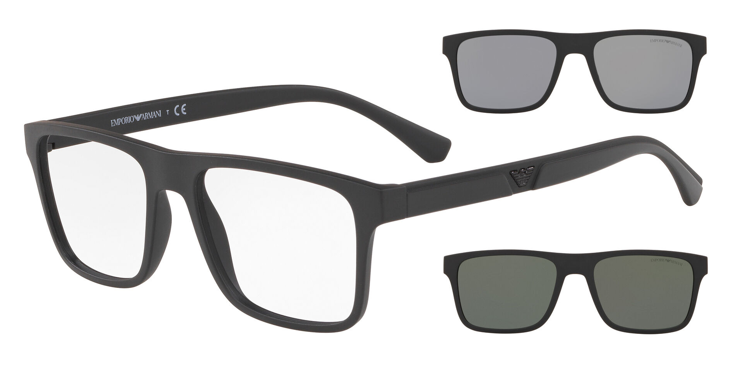 Óculos de Sol EA4115-58011W-54+CLIPON Emporio Armani Retangular Preto Injetado