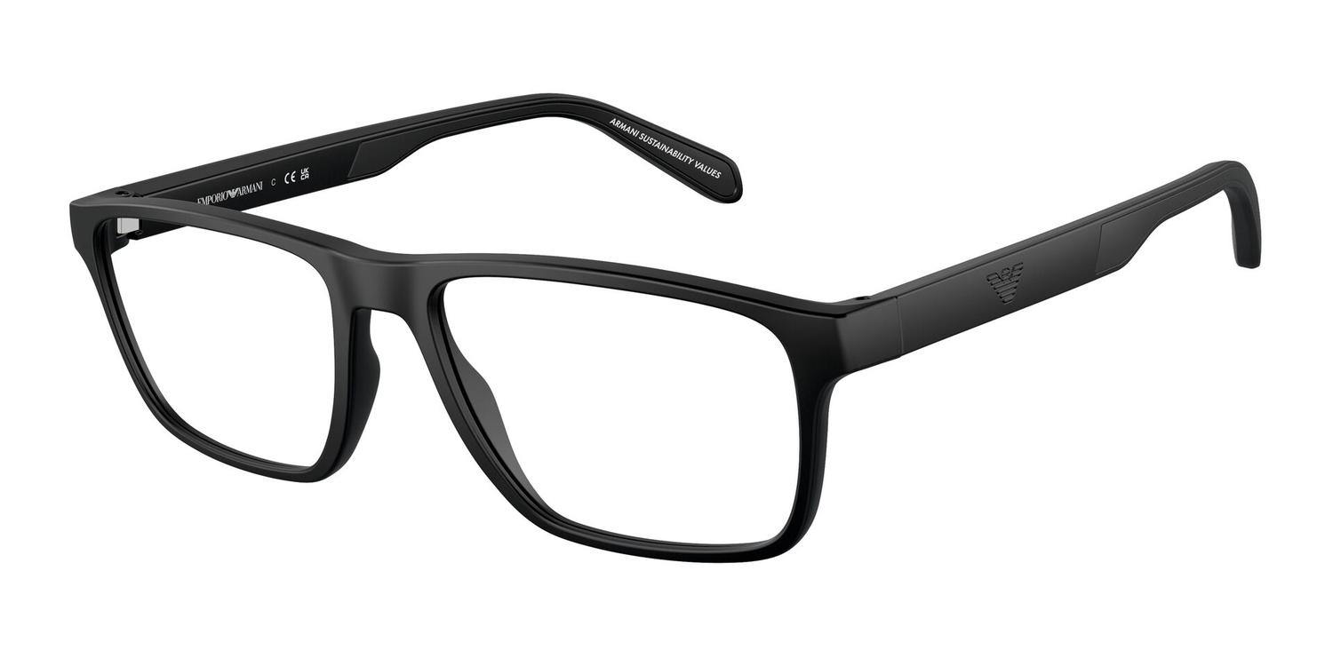 Armação de Óculos de Grau EA3233-5001-56 Emporio Armani Retangular Preto Injetado