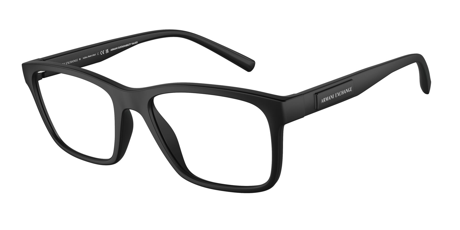 Armação de Óculos de Grau AX3114-8078-54 Armani Exchange Retangular Preto Injetado