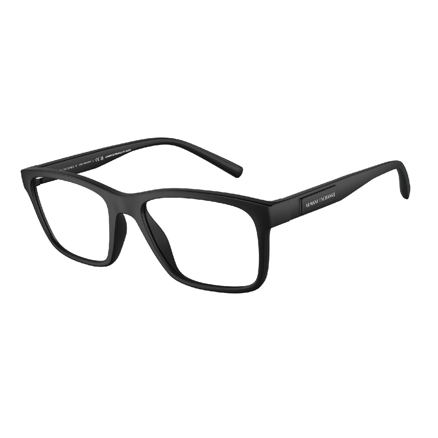 Armação de Óculos de Grau AX3114-8078-54 Armani Exchange Retangular Preto Injetado
