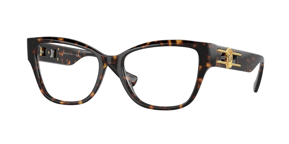 Armação de Óculos de Grau VE3347-108-54 Versace Retangular Com Cantos Arredondados Tartaruga Acetato