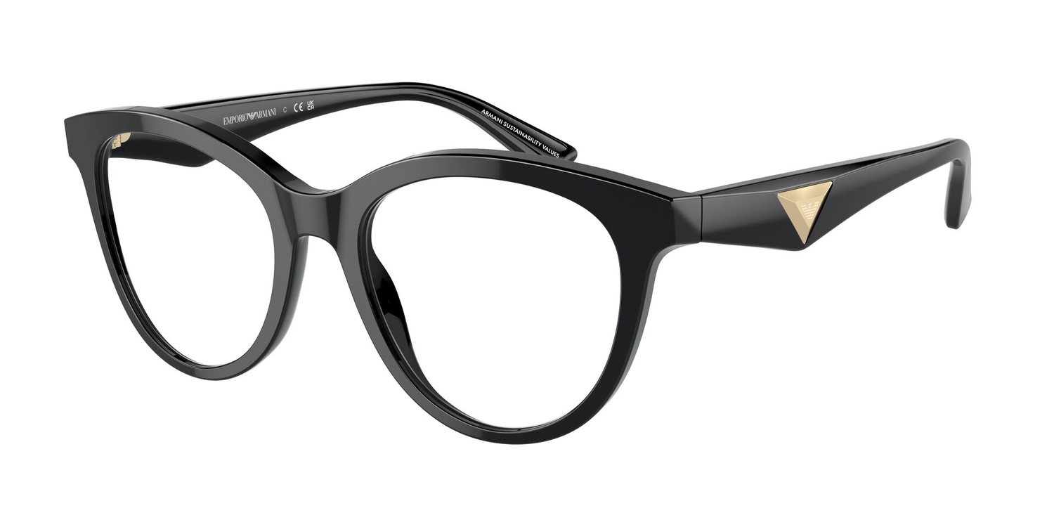 Armação de Óculos de Grau EA3236-5017-52 Emporio Armani Gatinho Preto Acetato