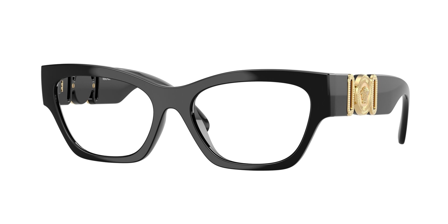 Armação de Óculos de Grau VE3367U-GB1-54 Versace Gatinho Preto Injetado