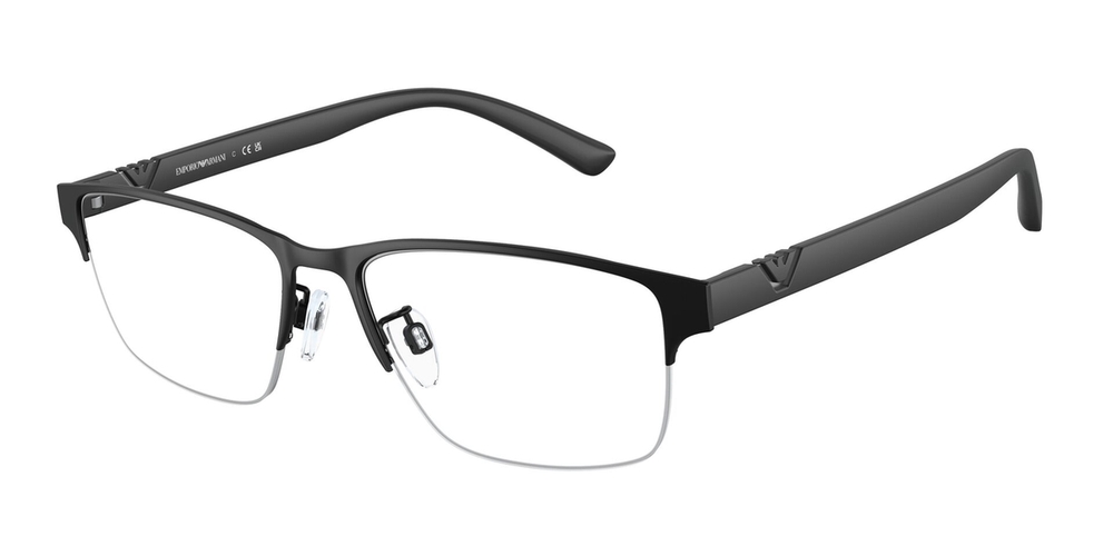 Armação de Óculos de Grau EA1138-3001-56 Emporio Armani Retangular Com Cantos Arredondados Preto Metal
