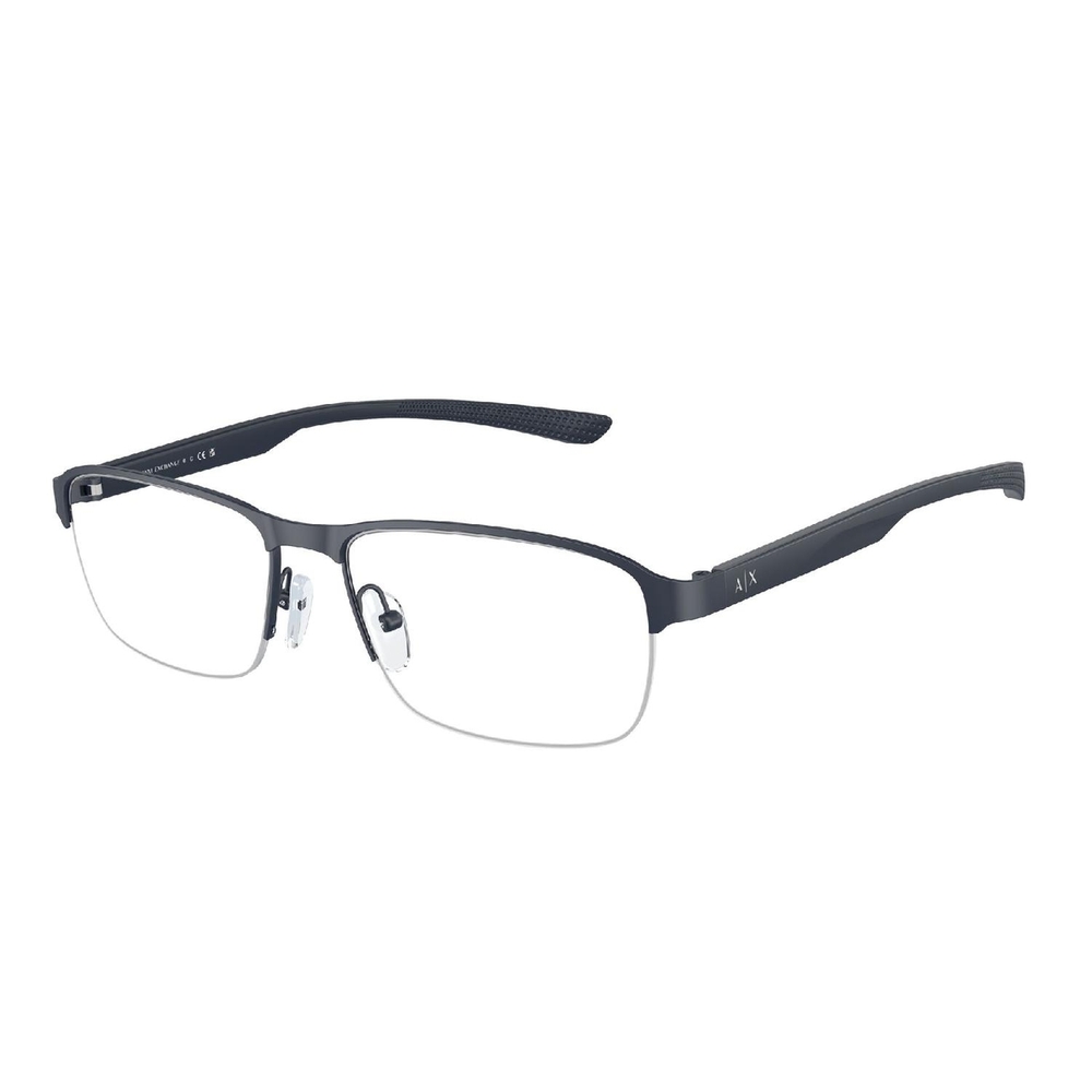 Armação de Óculos de Grau AX1061-6099-57 Armani Exchange Retangular Com Cantos Arredondados Azul Metal