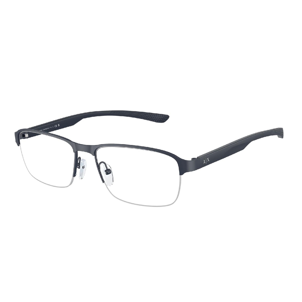 Armação de Óculos de Grau AX1061-6099-57 Armani Exchange Retangular Com Cantos Arredondados Azul Metal