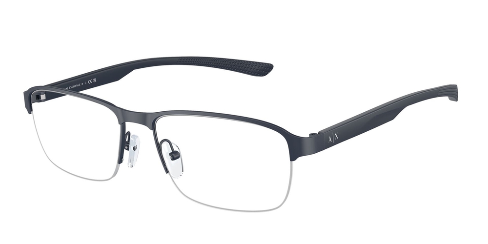 Armação de Óculos de Grau AX1061-6099-57 Armani Exchange Retangular Com Cantos Arredondados Azul Metal