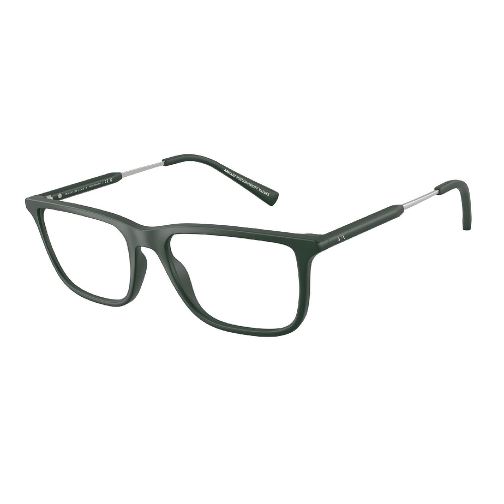 Armação de Óculos de Grau AX3126-8379-54 Armani Exchange Retangular Com Cantos Arredondados Verde Injetado