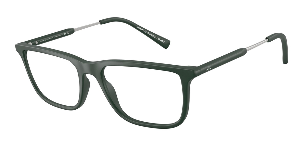 Armação de Óculos de Grau AX3126-8379-54 Armani Exchange Retangular Com Cantos Arredondados Verde Injetado