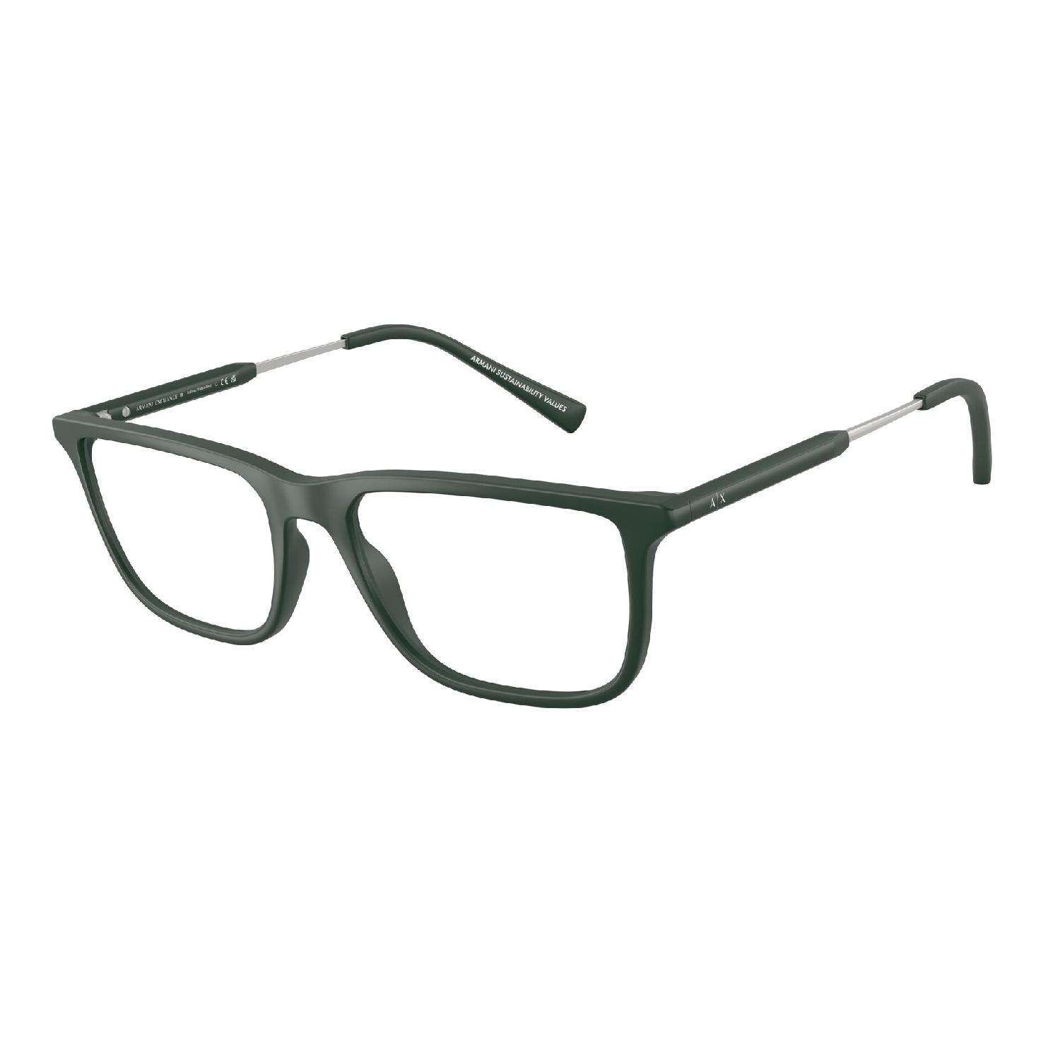 Armação de Óculos de Grau AX3126-8379-54 Armani Exchange Retangular Com Cantos Arredondados Verde Injetado