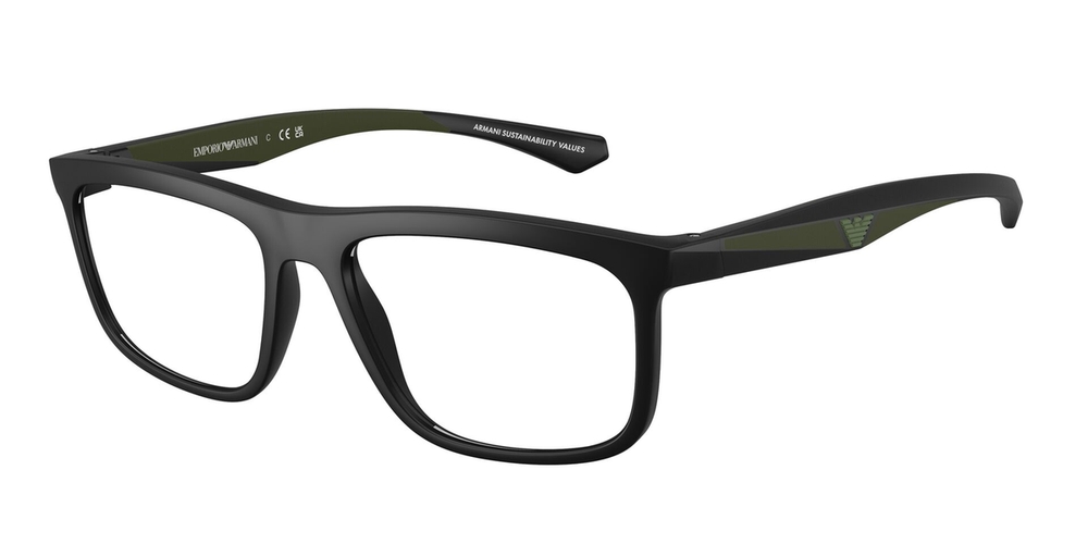Armação de Óculos de Grau EA3246-5001-55 Emporio Armani Quadrado Preto Injetado