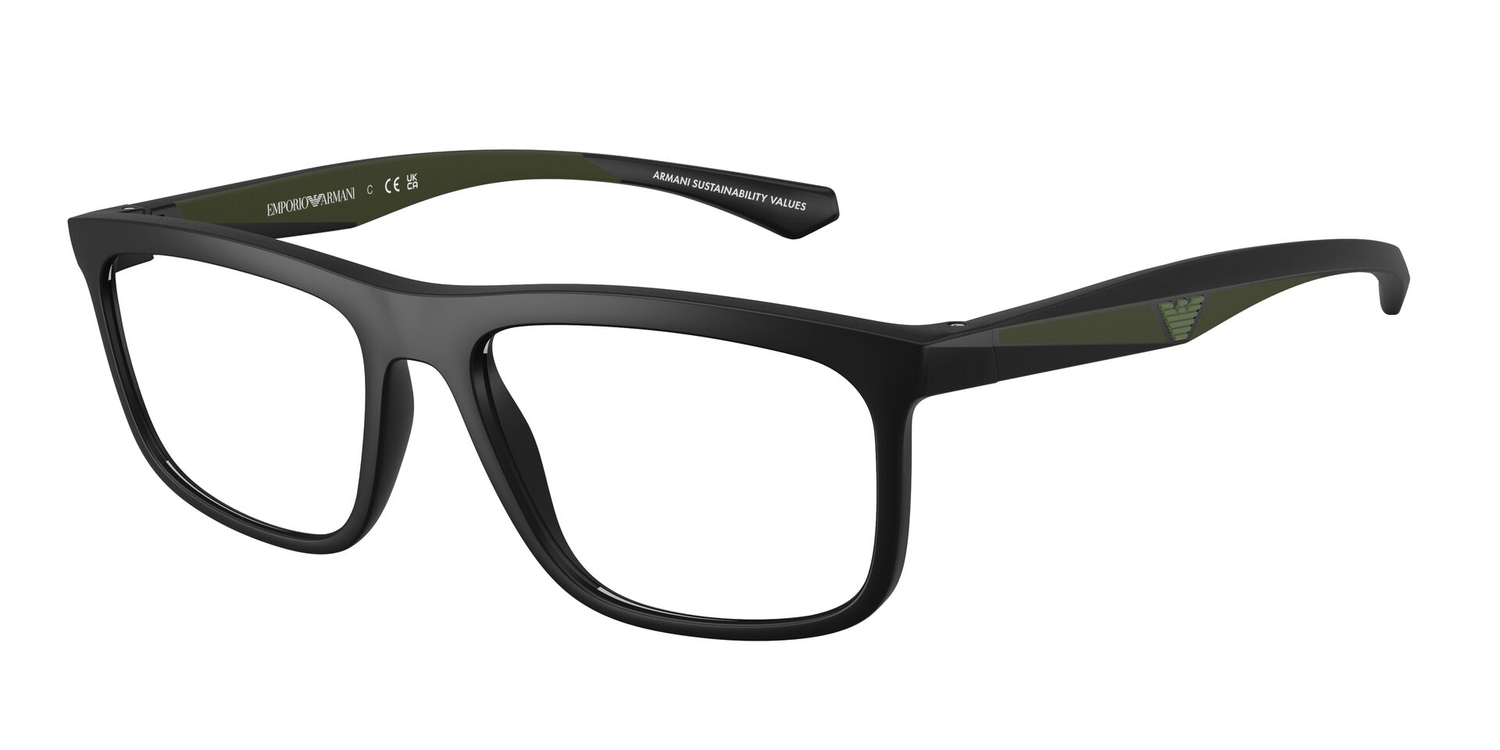 Armação de Óculos de Grau EA3246-5001-55 Emporio Armani Quadrado Preto Injetado