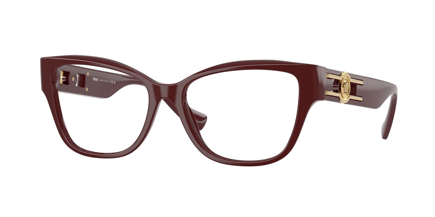 Armação de Óculos de Grau VE3347-5515-54 Versace Retangular Com Cantos Arredondados Vermelho Acetato