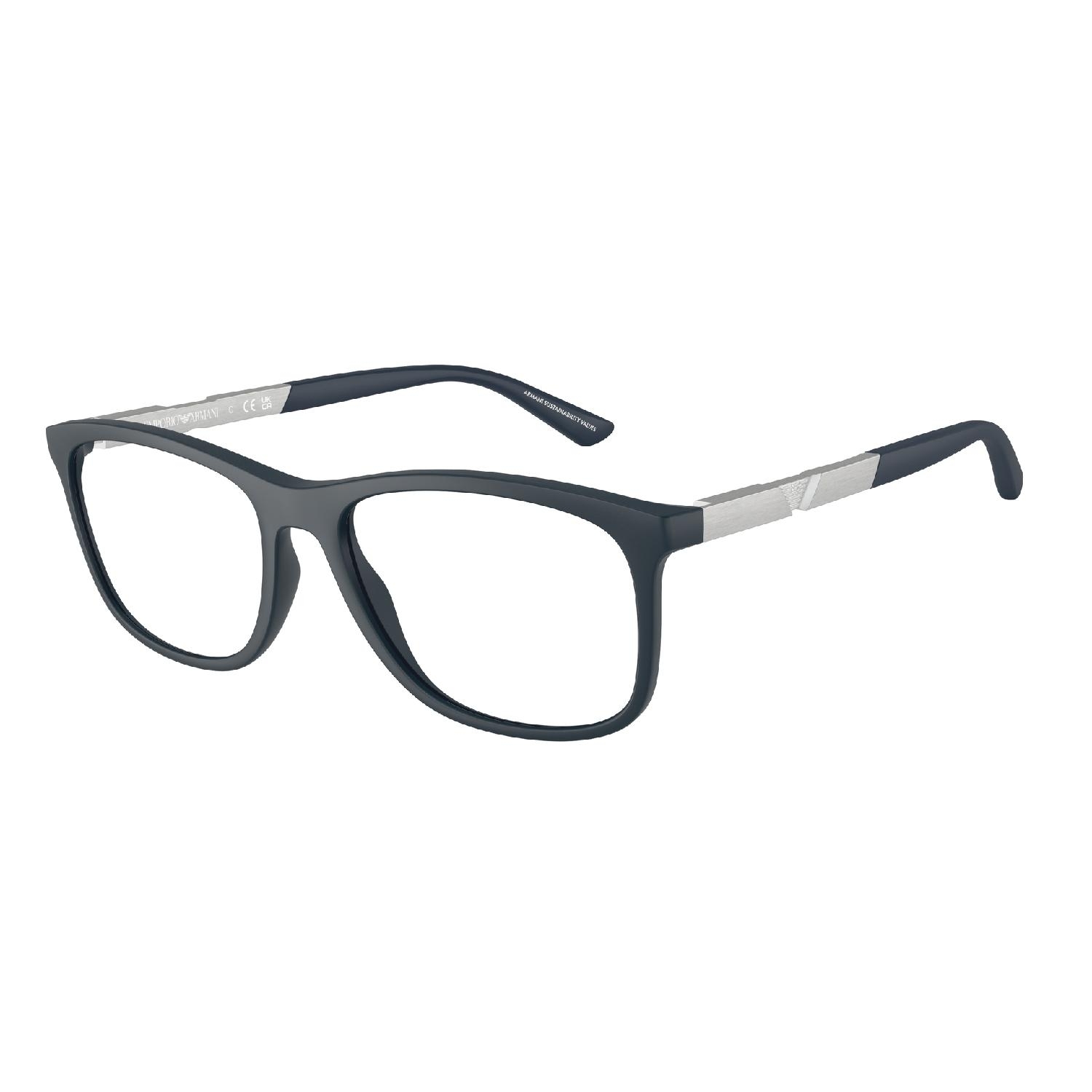 Armação de Óculos de Grau EA3247-6189-55 Emporio Armani Retangular Com Cantos Arredondados Azul Injetado