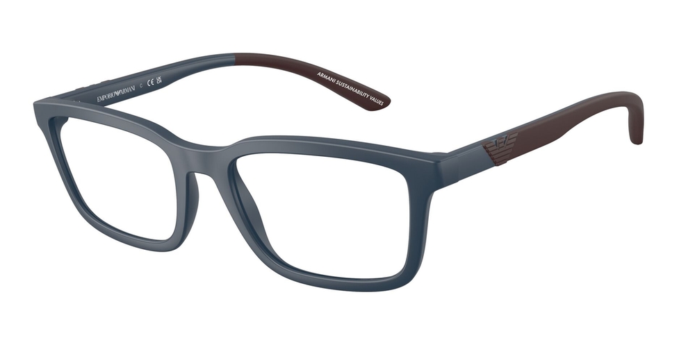 Armação de Óculos de Grau EA3259-6260-56 Emporio Armani Retangular Azul Injetado