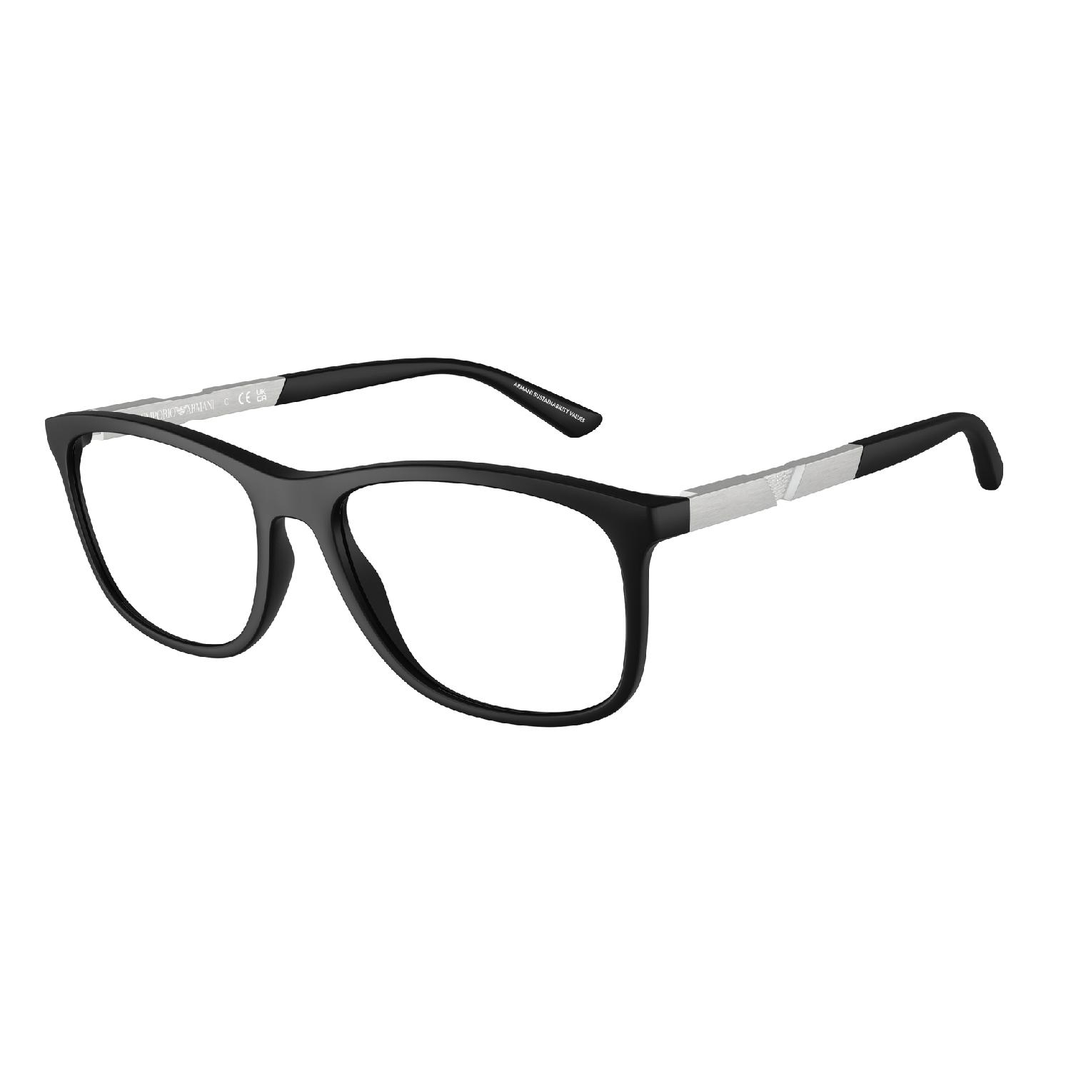 Armação de Óculos de Grau EA3247-5001-55 Emporio Armani Retangular Com Cantos Arredondados Preto Injetado