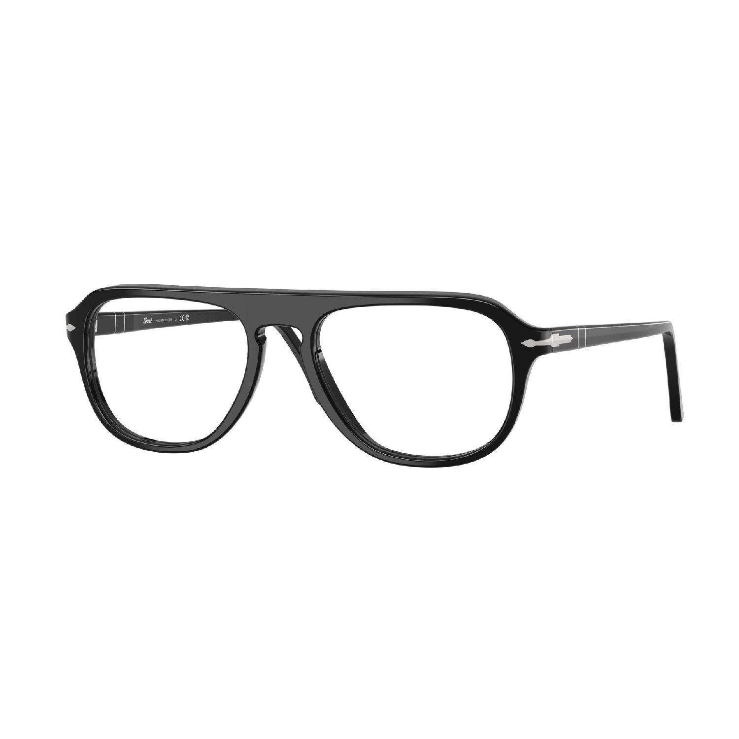 Armação de Óculos de Grau PO3368V-95-56 Persol Piloto Preto Acetato
