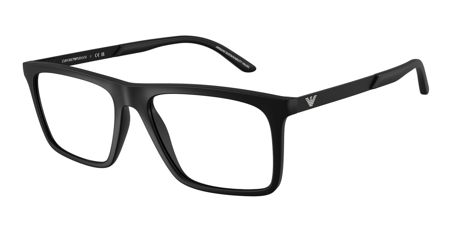 Armação de Óculos de Grau EA3253-5001-55 Emporio Armani Quadrado Preto Injetado