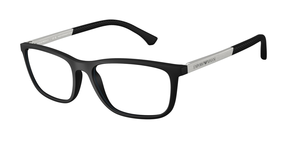 Armação de Óculos de Grau EA3069-5063-55 Emporio Armani Retangular Preto Injetado