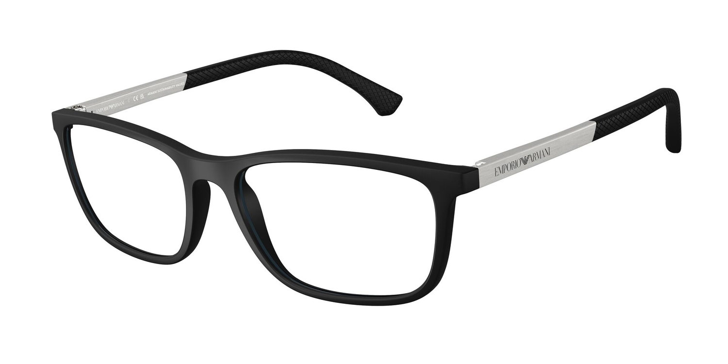 Armação de Óculos de Grau EA3069-5063-55 Emporio Armani Retangular Preto Injetado